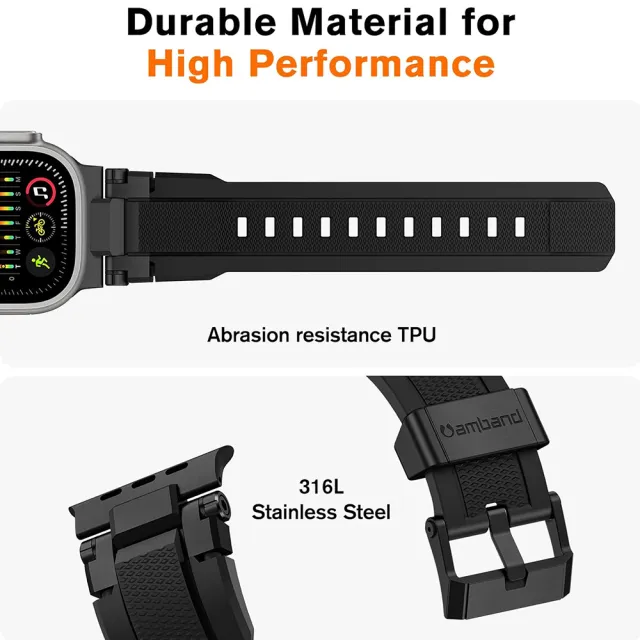 【Amband】AmBand Apple Watch 智能錶帶 ☆ M1S Metal 黑扣x黑錶帶(49mm - Apple Watch Ultra 3 / 2 / 1)