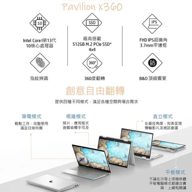 【HP 惠普】獨家滑鼠組★Pavilion x360 14-ek1033TU 14吋輕薄翻轉觸控筆電(i5-1335U/16G/512G/W11)