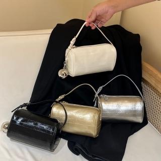 【巴黎精品】現貨+預購 手提包皮革肩揹包(時髦圓筒氣質亮面女包包4色a1fp29)