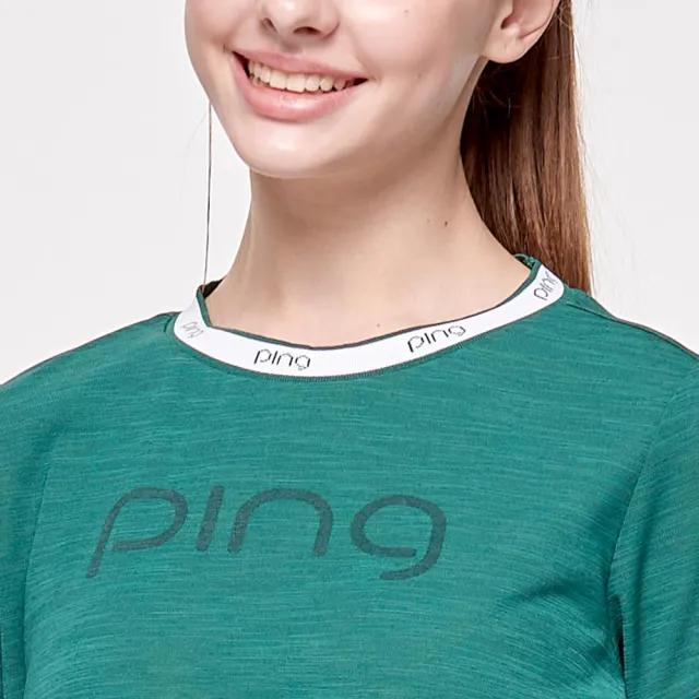 【PING】女款LOGO吸濕排汗短袖圓領T恤上衣-綠(GOLF/高爾夫球衫/RA24131-48)