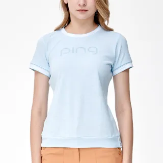 【PING】女款LOGO吸濕排汗短袖圓領T恤上衣-水藍(GOLF/高爾夫球衫/RA24131-53)