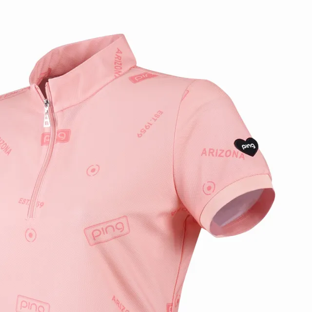 【PING】女款LOGO吸濕排汗高爾夫立領短袖上衣--粉橘(GOLF/高爾夫球衫/RA24123-23)