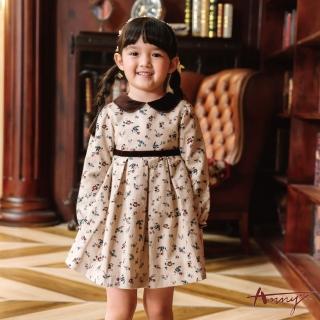 【ANNY’S 安妮公主】復古印花小圓領拼接秋冬款長袖洋裝(2256卡其)