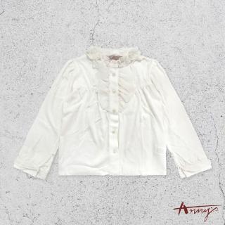 【ANNY’S 安妮公主】童裝 雪紡荷葉領拼接秋冬款長袖純棉襯衫(2270白色)