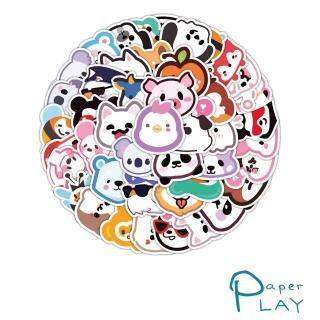 【Paper Play】創意多用途防水貼紙-可愛卡通氣泡動物頭像 60枚入(防水貼紙 行李箱貼紙 手機貼紙 水壺貼紙)