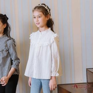 【ANNY’S 安妮公主】童裝 立體荷葉邊造型秋冬款純棉長袖襯衫(2274白色)