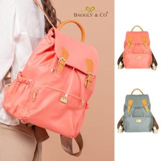 【BAGGLY&CO】真皮高磅尼龍拉繩防盜後揹包(輕量尼龍包 真皮 後揹包)