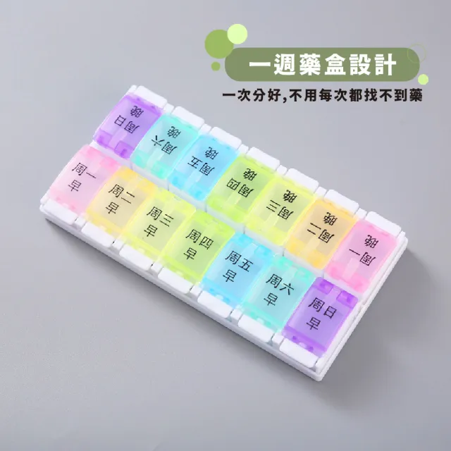 【藥品收納王】鋼琴按壓式透明1周藥盒-14格(早晚分格 收納盒 分裝 密封盒 飾品盒 零件盒 隨身藥盒 旅行)