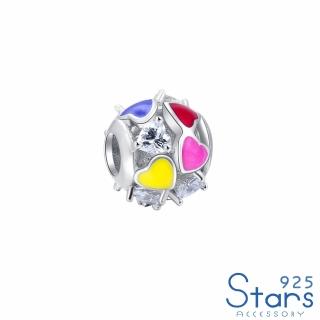 【925 STARS】純銀925彩釉愛心鋯石造型串珠(純銀925串珠 彩釉串珠 愛心串珠)