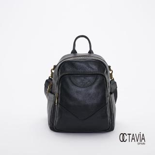 【OCTAVIA 8】OCTAVIA8 真皮- 質感生活 牛皮雙層拉鍊後背包 - 幸福黑(OCTAVIA 8 2024 真皮)