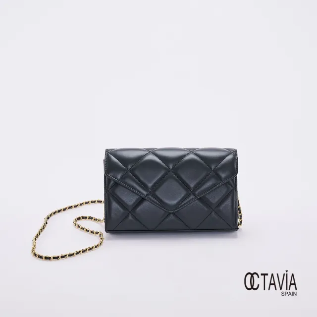 【OCTAVIA 8】雙11 OCTAVIA8 真皮- 小脾氣 羊皮大菱格信封式鍊條肩斜二用包 - 黑色