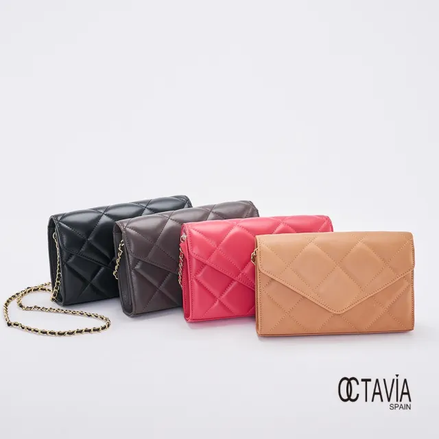 【OCTAVIA 8】雙11 OCTAVIA8 真皮- 小脾氣 羊皮大菱格信封式鍊條肩斜二用包 - 黑色