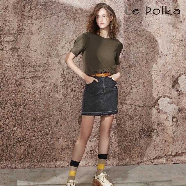 【Le Polka】鐵灰色俏麗貓布章牛仔短裙-女(丹寧)