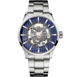 【MIDO 美度 官方授權】MULTIFORT先鋒系列 日內瓦波紋雙面鏤空機械錶-42mm 情人節 禮物(M0384361104100)