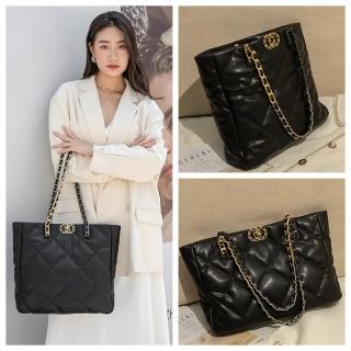 【LEEHER】托特包/菱格包/鏈條包/小香風包包/小羊皮包包/精品包/大容量包包/通勤包/單肩包/黑色