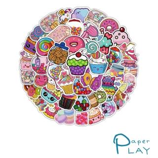 【Paper Play】創意多用途防水貼紙-可愛手繪彩色糖果甜點 60枚入(防水貼紙 行李箱貼紙 手機貼紙 水壺貼紙)
