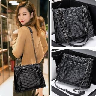 【LEEHER】女生/包包/牛皮流浪包/小香風包/腋下托特包/大容量托特包/通勤包/黑色鏈條包/亮皮裂