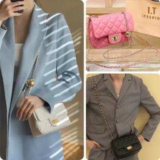 【LEEHER】女包/包包/小方包/小金球包包/小香風包包/菱格包包/鏈條包/側背小包包/羊皮包包/白色