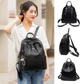 【LEESA】牛皮包包\真皮後揹包\軟皮揹包\大容量後揹包\黑色包包\百搭包包\休閒包包\可愛後揹包\女生禮物