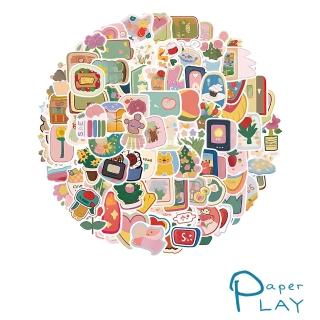 【Paper Play】創意多用途防水貼紙-迷你水彩手繪塗鴉小物 100枚入(防水貼紙 行李箱貼紙 手機貼紙 水壺貼紙)