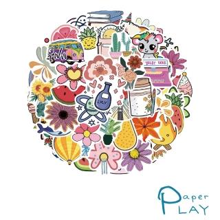 【Paper Play】創意多用途防水貼紙-歐美復古風手繪塗鴉 57枚入(防水貼紙 行李箱貼紙 手機貼紙 水壺貼紙)