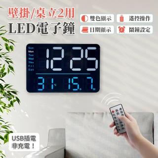【Beauty life】LED電子數字掛鐘 方形電子鐘 壁鐘 超大尺寸數字時鐘 萬年曆電子鐘(USB插電-掛立2用款)