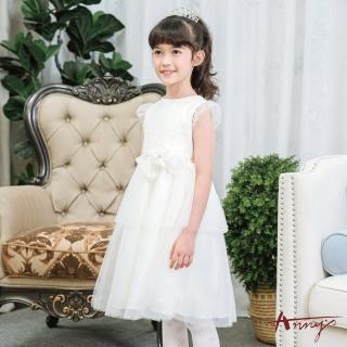 【ANNY’S 安妮公主】童裝 亮片蕾絲拼接秋冬款禮服(2205米白 花童 畢業禮服 婚禮 全家福)