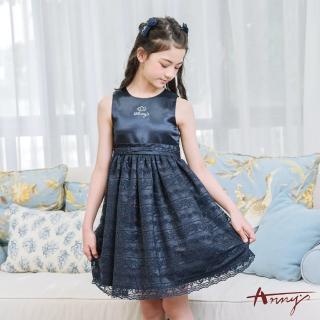 【ANNY’S 安妮公主】童裝 高雅蕾絲裙襬拼接秋冬款無袖禮服(2208藍色)