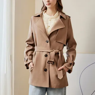 【H2O】排釦中長版風衣 #3653012(卡/咖色)