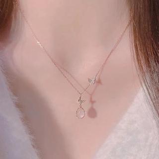 【KT DADA】包包 女生項鍊 項鍊 銀項鍊 鎖骨鏈 純銀項鍊 水晶項鍊 蝴蝶項鍊 招桃花項鍊 粉晶項鍊 韓