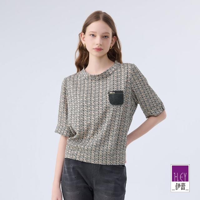 【ILEY 伊蕾】復古字母印花雪紡上衣(卡其色；M-XL；1242441405)