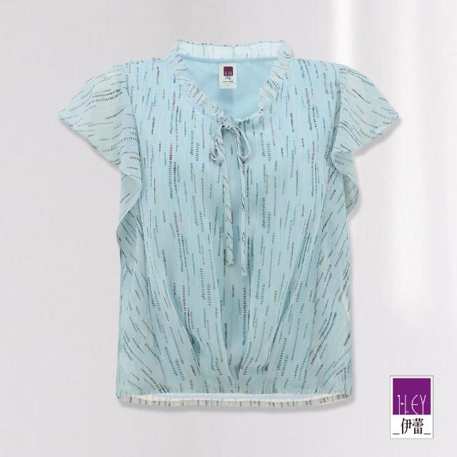【ILEY 伊蕾】浪漫彩點印花荷葉袖雪紡上衣(淺藍色；M-L；1242071465)