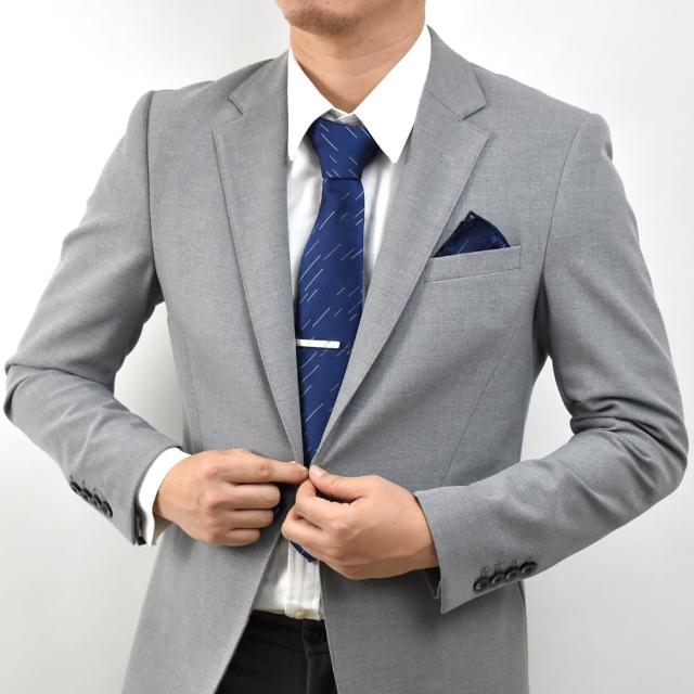 【men life】藍色金線 西裝配件四件組(袖扣領帶組)