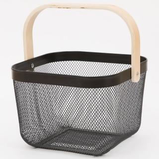 【NITORI 宜得利家居】網購限定 木製提把方形網籃 ET02 BK EC(網購限定 網籃 ET02)