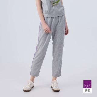 【ILEY 伊蕾】運動風撞色織帶鬆緊長褲(灰色；M-XL；1242366317)