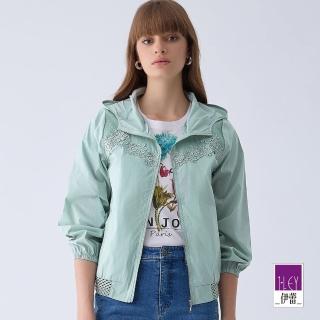 【ILEY 伊蕾】俏甜蕾絲拼接棉混紡外套(淺綠色；M-XL；1241534003)
