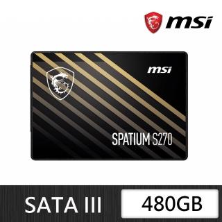 【MSI 微星】搭外接盒 ★ SPATIUM S270 480GB SATA ssd固態硬碟 5年保 (讀500M/寫450M)