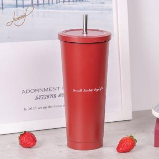 【Hiromimi】不鏽鋼內瓷吸管杯750ml-燒磚緋紅(大/小孔杯蓋+粗/細吸管+大/小杯塞+吸管刷)