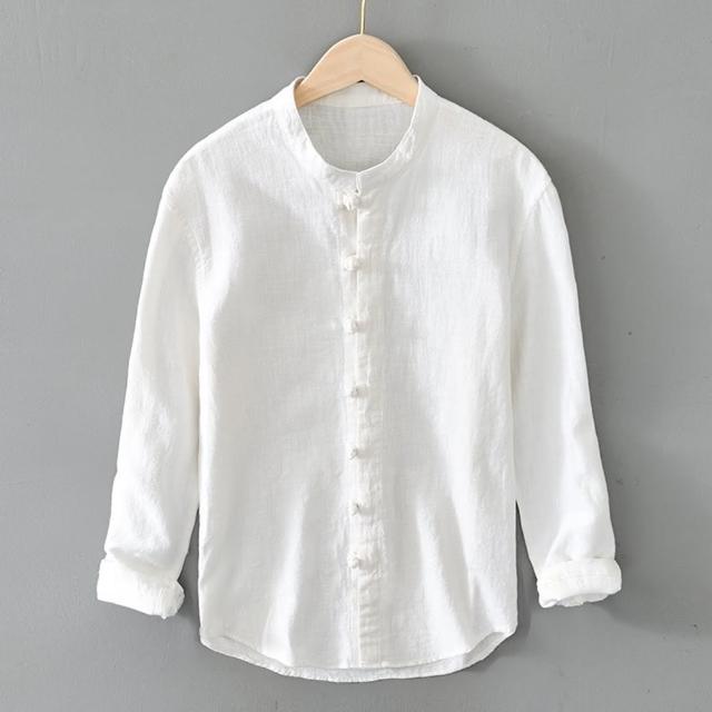 【巴黎精品】現貨+預購 襯衫長袖上衣(盤扣棉麻休閒寬鬆男裝4色a1et4)