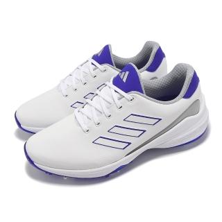 【adidas 愛迪達】高爾夫球鞋 ZG23 男鞋 白 藍 輕量 皮革 避震 運動鞋 愛迪達(H03673)