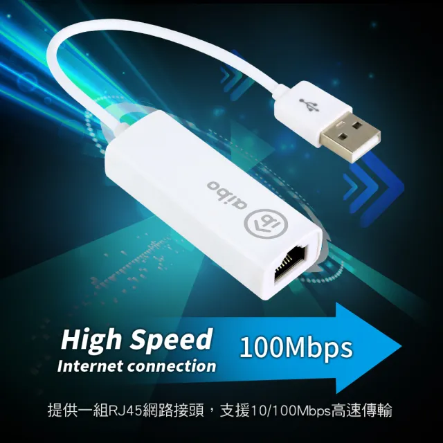 【aibo】USB 2.0 轉 RJ-45 高速網路卡(支援 MAC 系統)