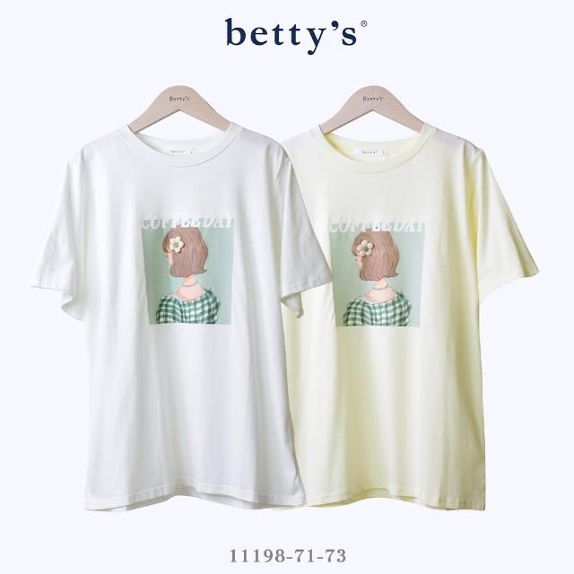 【betty’s 貝蒂思】短髮背影小花女孩印花短袖T-shirt(共二色)