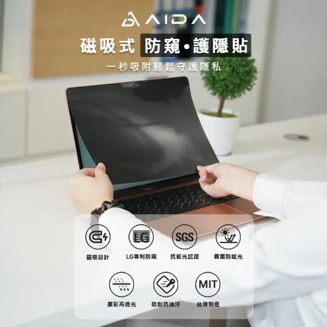 【AIDA】霧面清透防窺超薄磁吸保護貼-MacBook Air 15吋專用(台灣品牌｜可抗藍光｜防眩光)