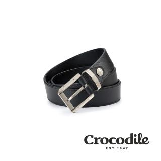 【Crocodile】鱷魚皮件 真皮皮帶 中性打洞皮帶 義大利斜紋皮-35MM-0101-55004-黑色(男生皮帶 送