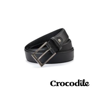【Crocodile】母親節禮物 鱷魚皮件 打洞真皮皮帶 休閒皮帶推薦 男皮帶 35MM-0102-35009-黑色(中性皮帶 禮物