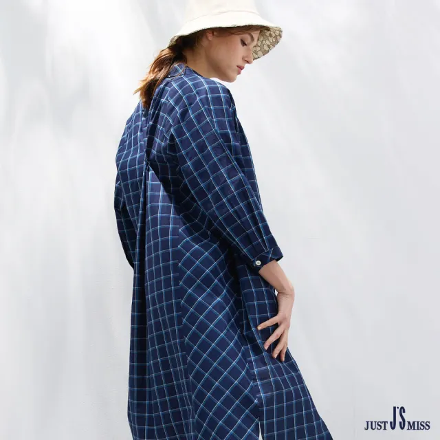 【Just J’S Miss】純棉經典格紋正斜剪裁拼接長袖襯衫上衣