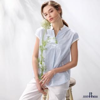 【Just J’S Miss】純棉細緻格紋白條滾邊無袖上衣