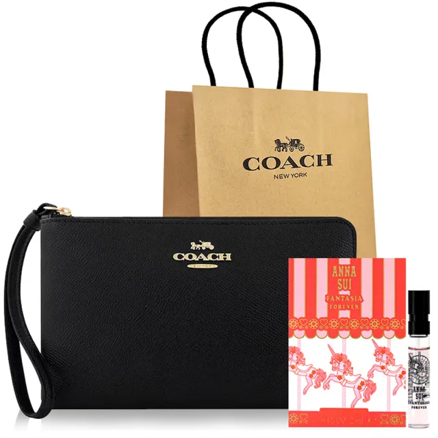 【COACH】防刮皮革手拿包-大型+Anna Sui 粉紅童話獨角獸隨身小香(黑色)