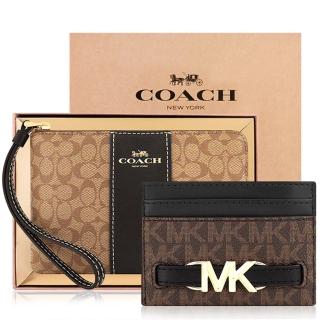 【COACH】小C PVC手拿包+MICHAEL KORS Reed LOGO PVC證件名片夾(咖啡黑色+黑色)