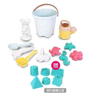 【KIDMATE】環保麥稈大沙灘桶12件組(兒童玩沙工具 沙灘玩具組 沙灘組 贈城堡沙模6入組)